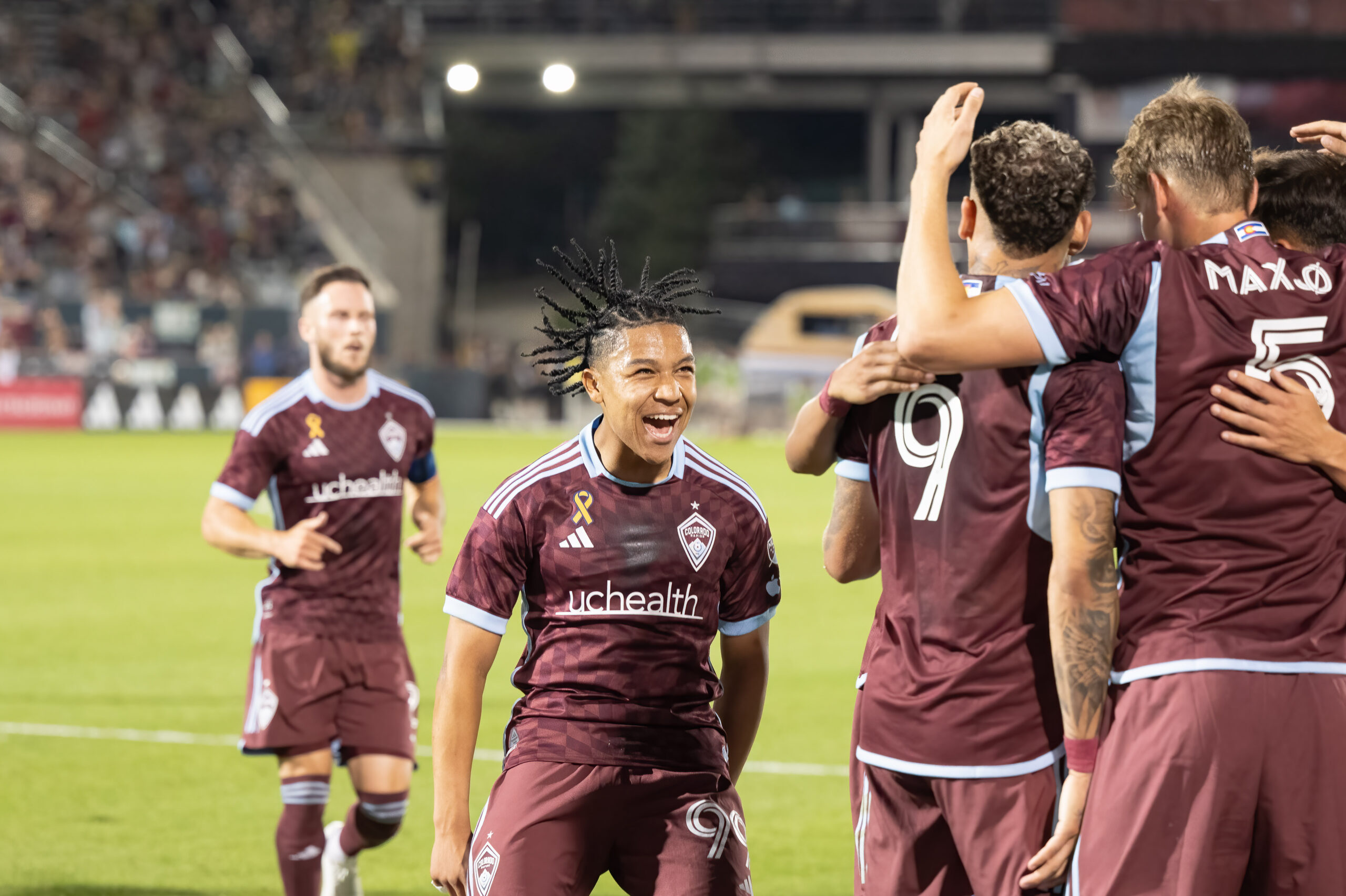 Colorado Rapids defender Jackson Travis celebrates with his teammates in a 2-0 win over the Portland Timbers.